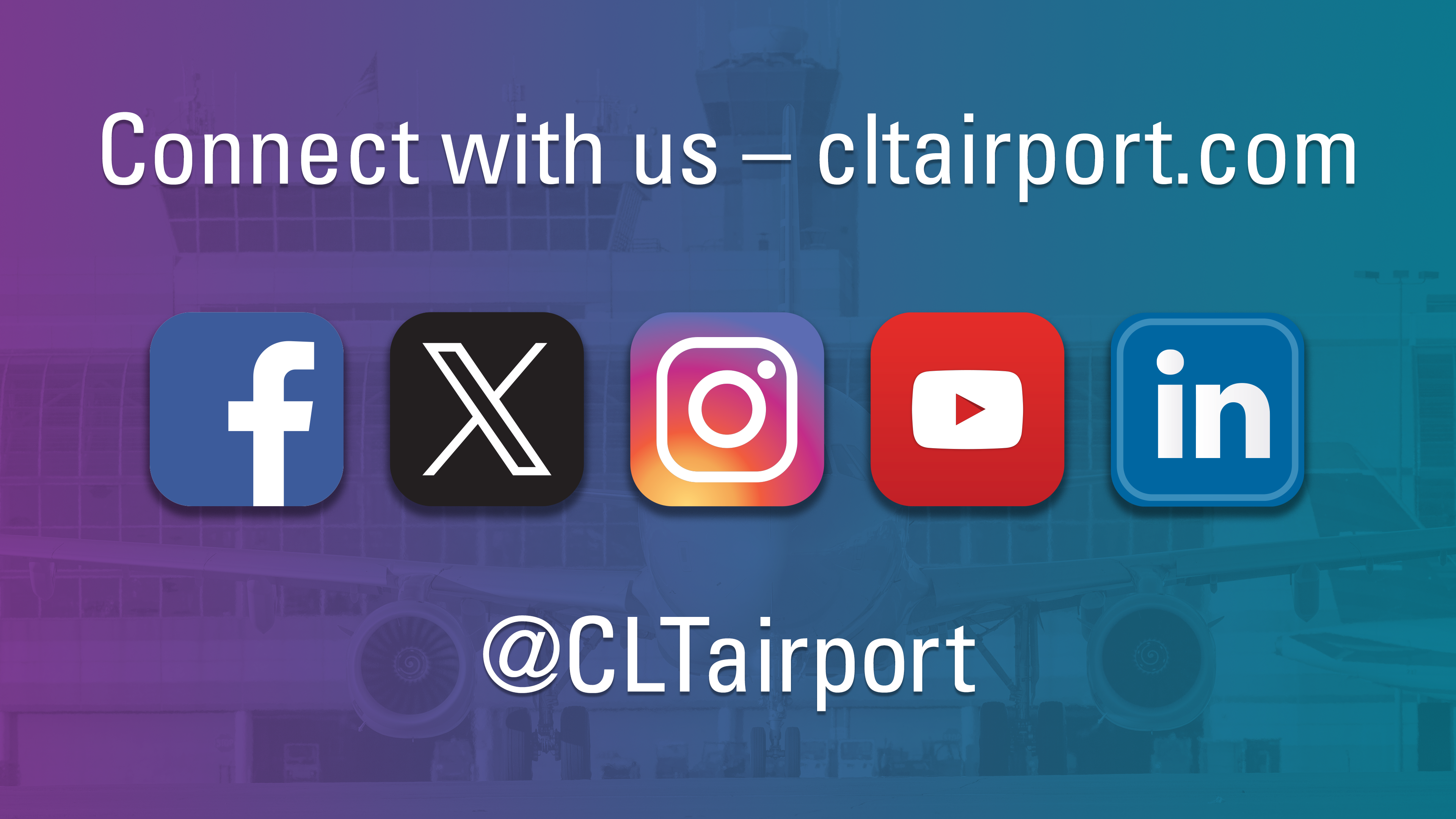 graphic image of CLT's social media platforms - Facebook, Twitter, Instagram, YouTube, LinkedIn