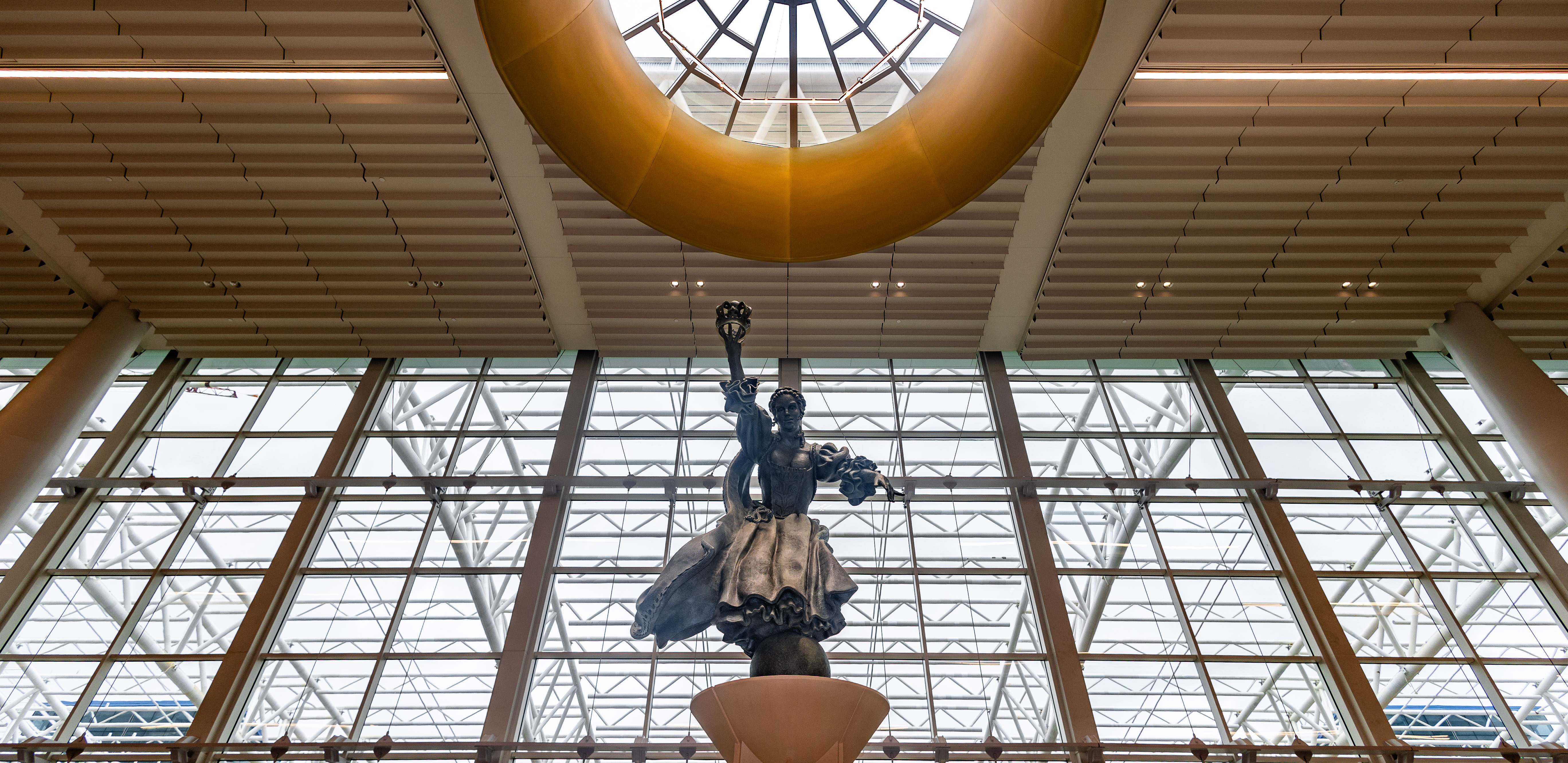 Queen Charlotte statue in terminal lobby 