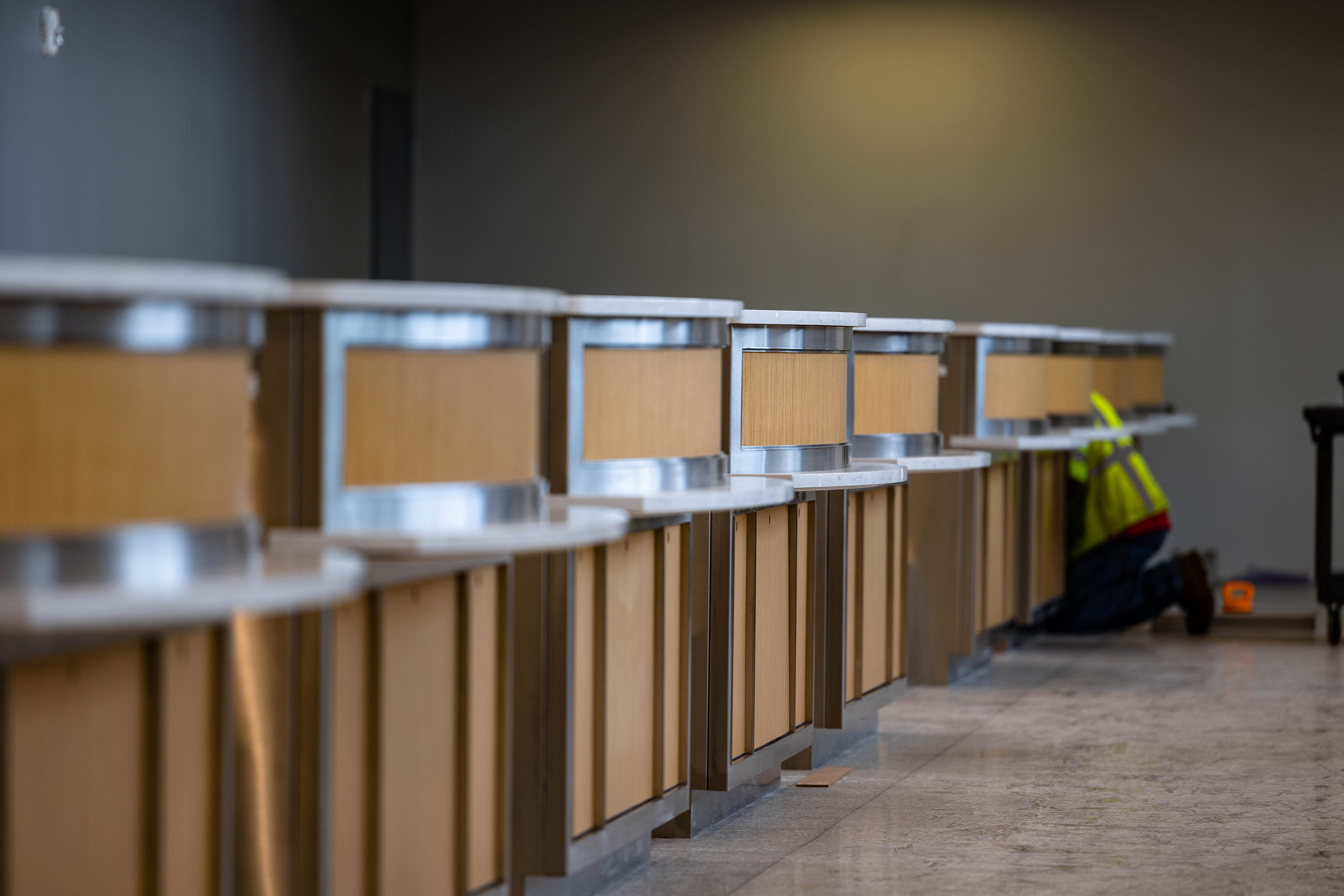 closeup of the new east side airline ticket counters