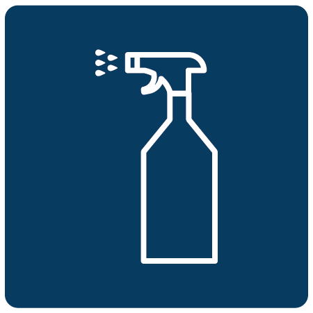 blue icon of spay bottle squirting solution