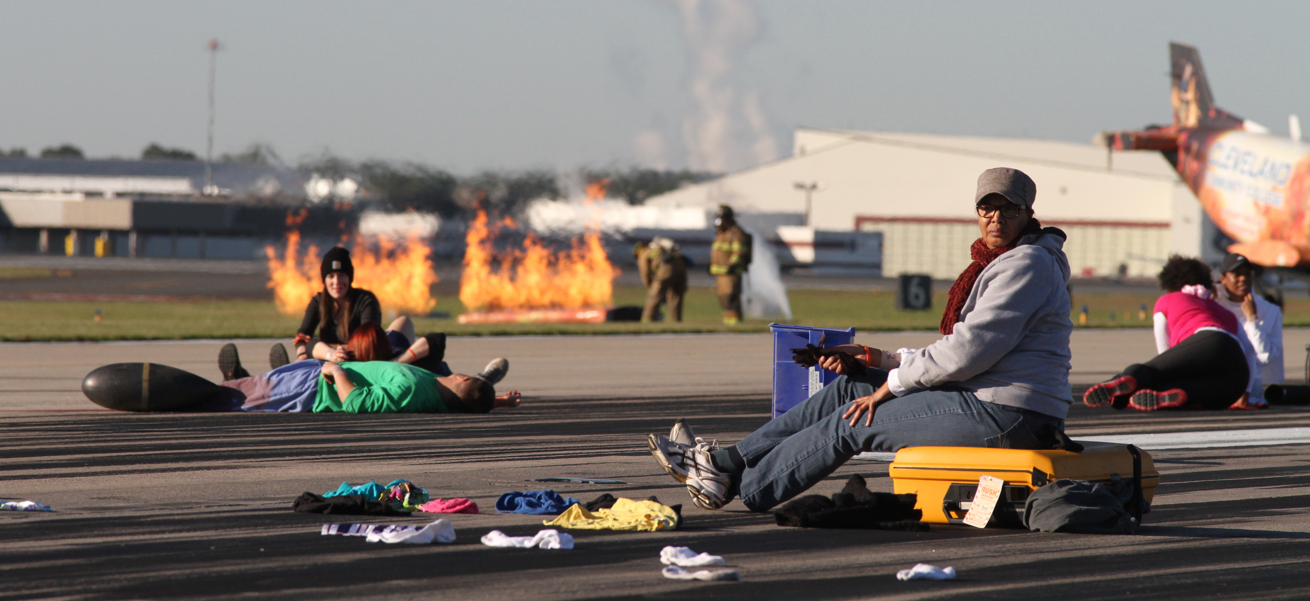 File Photo: Volunteers pretend to be victims of a plan accident on the airfield during a past Triennial Disaster Drill at CLT. 